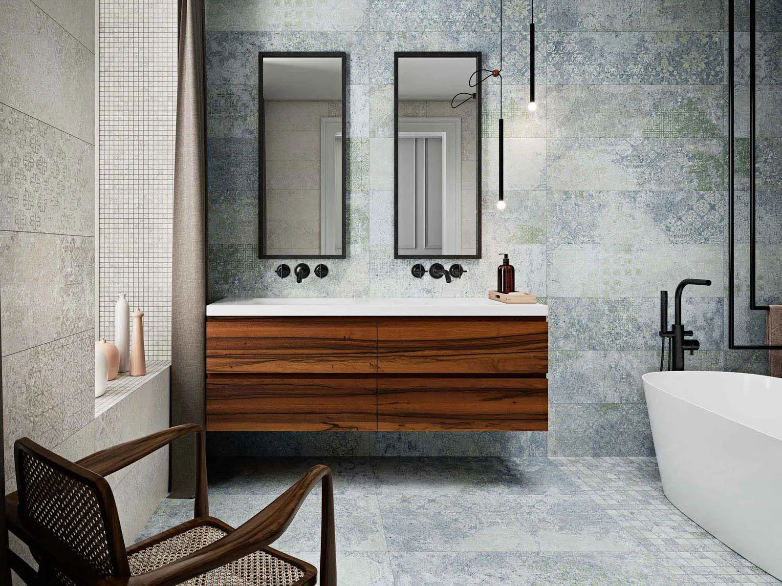 Aparici Bohemian Blue – Badezimmer mit dekorativen Mustern