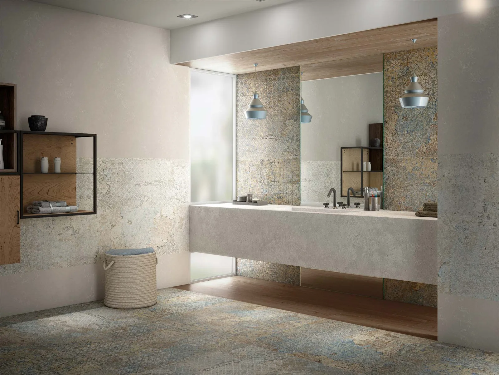 Aparici Carpet – Badezimmer mit Teppichoptik-Fliesen im Vintage-Look