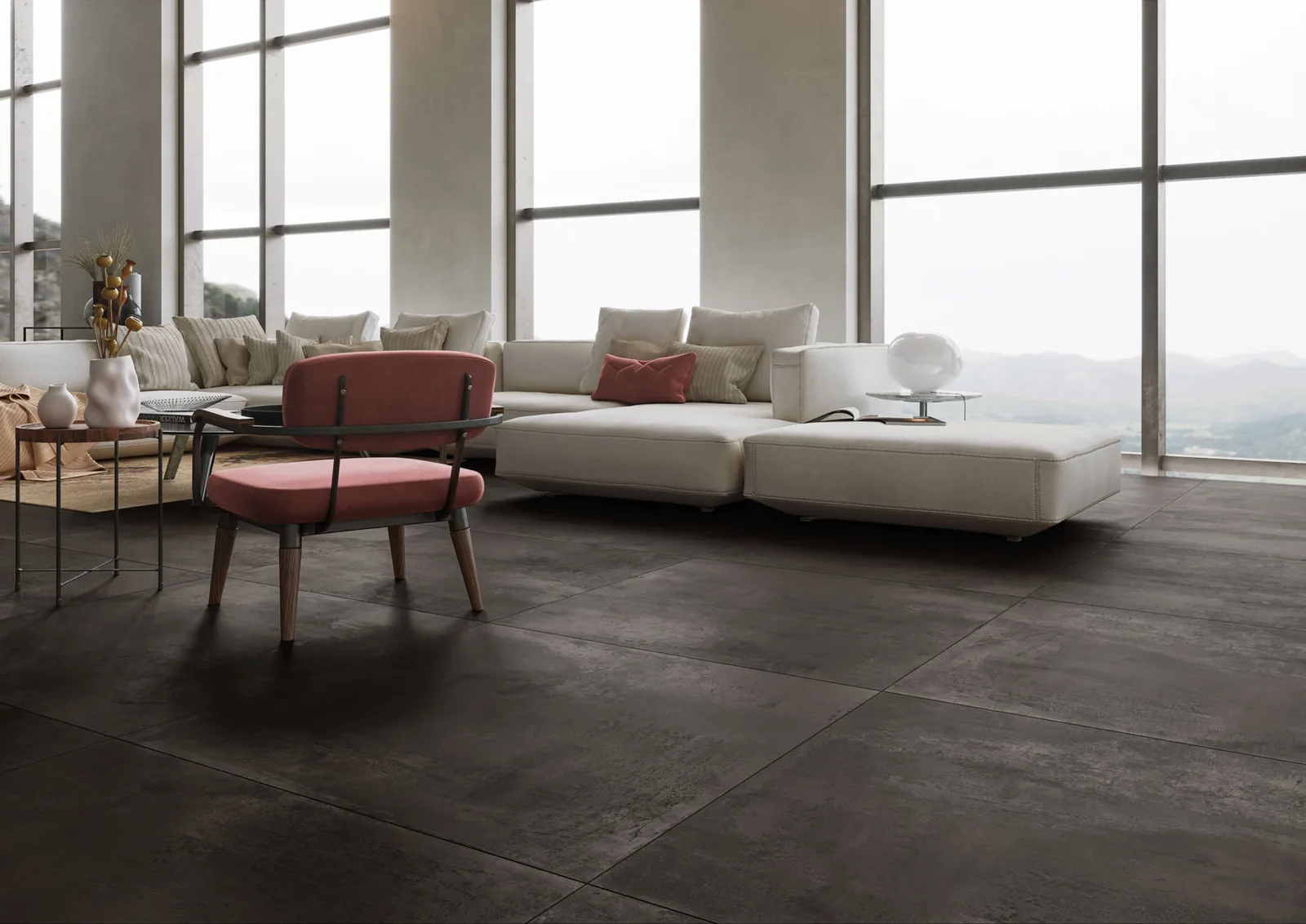 Aparici Metallic Grey – Wohnzimmer mit Used-Effekt