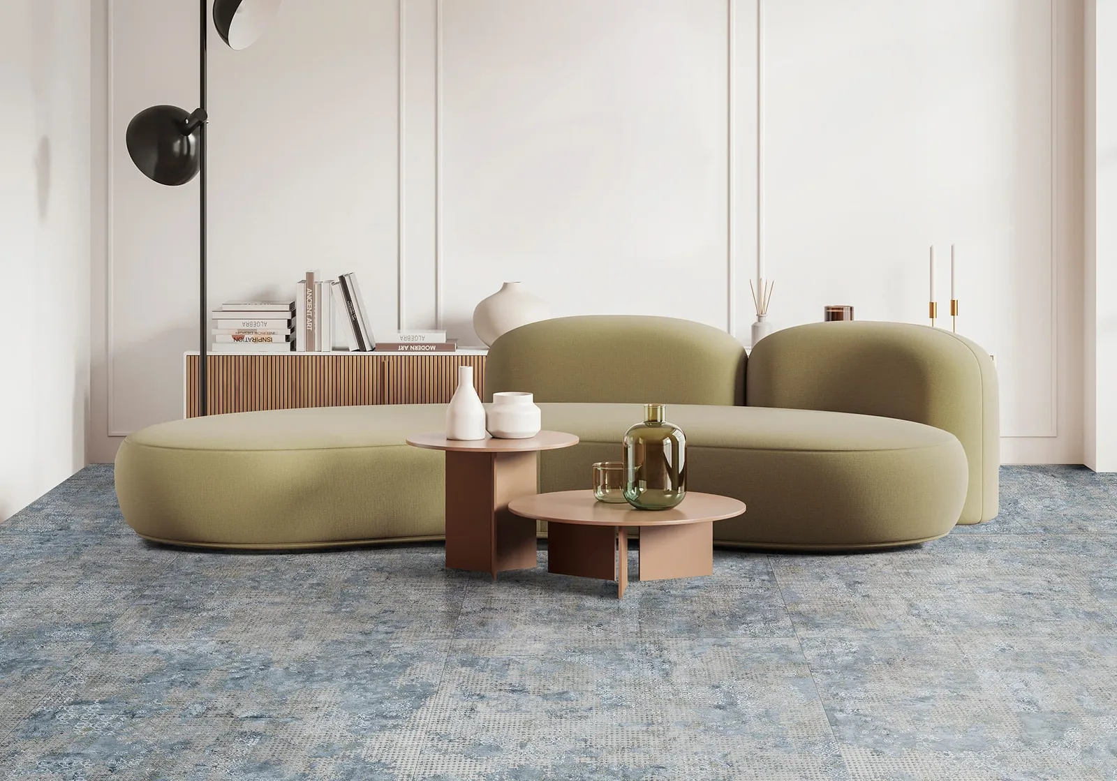 Aparici Rug Blue – minimalistisches modernes Wohnzimmer