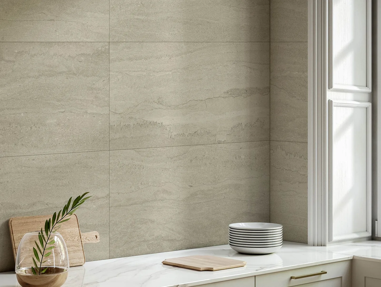 Aparici Tivoli Beige – moderne Küchenwand in Marmoroptik