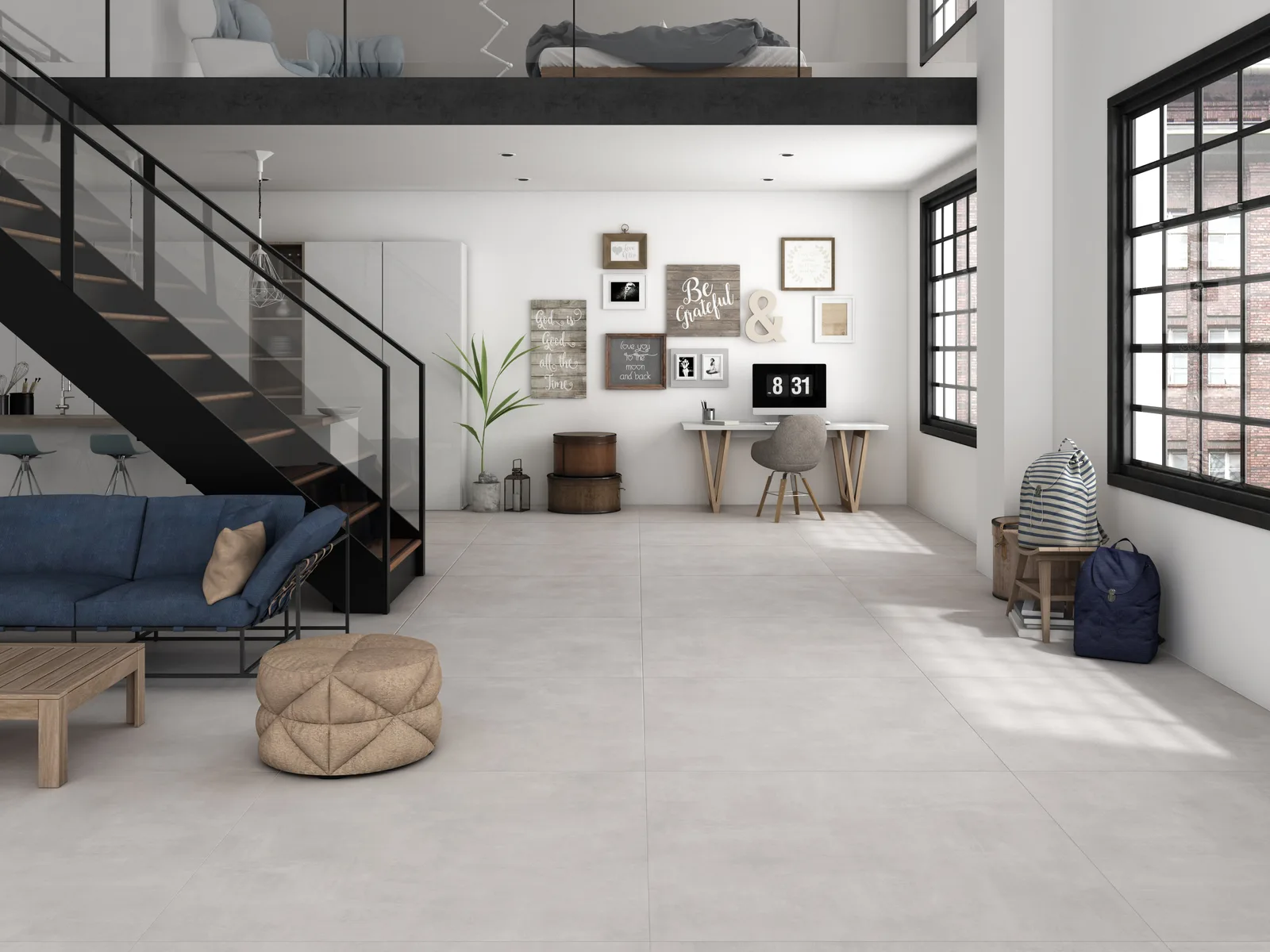 Ecoceramic Baltimore Ceniza – helle graue Betonoptik Ambiente