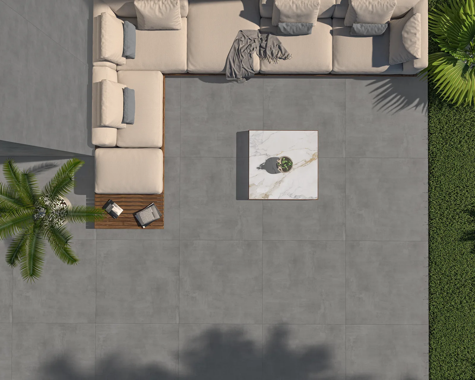 Ecoceramic Baltimore Gris 120x120 – graue Betonoptik Terrasse Außenbereich