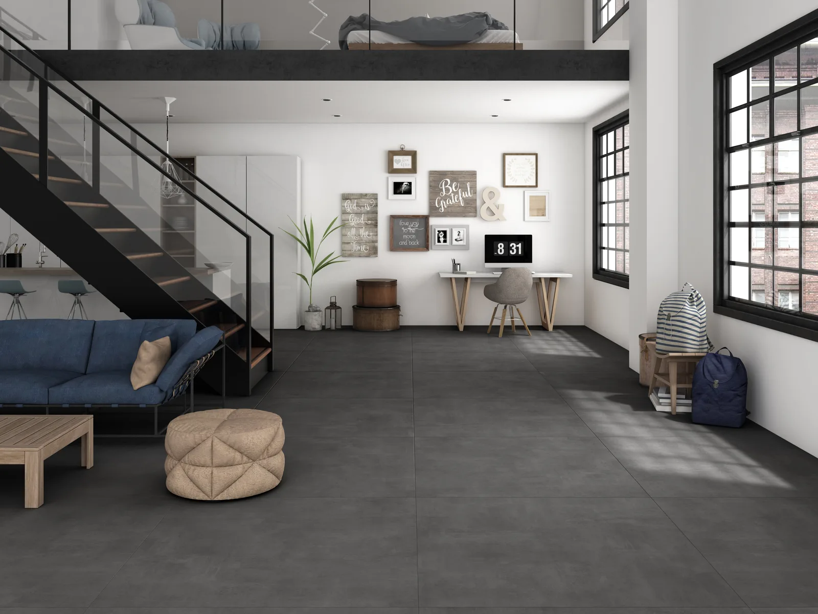 Ecoceramic Baltimore Marengo – dunkle anthrazit Betonoptik Ambiente