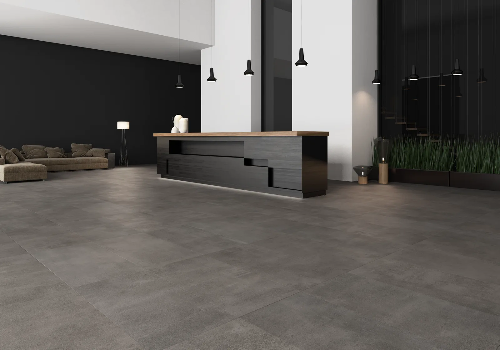 Ecoceramic Baltimore Taupe – warme graubraune Betonoptik Ambiente