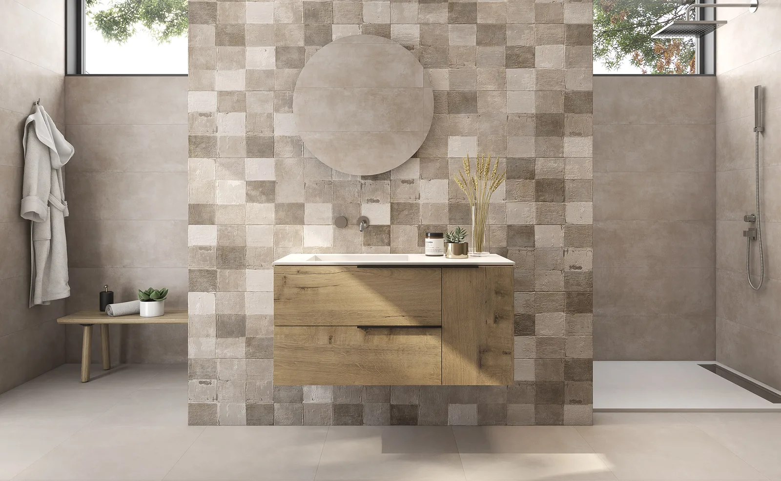 Ecoceramic Oyster – dekorative Wandfliesen in warmen Tönen Ambiente