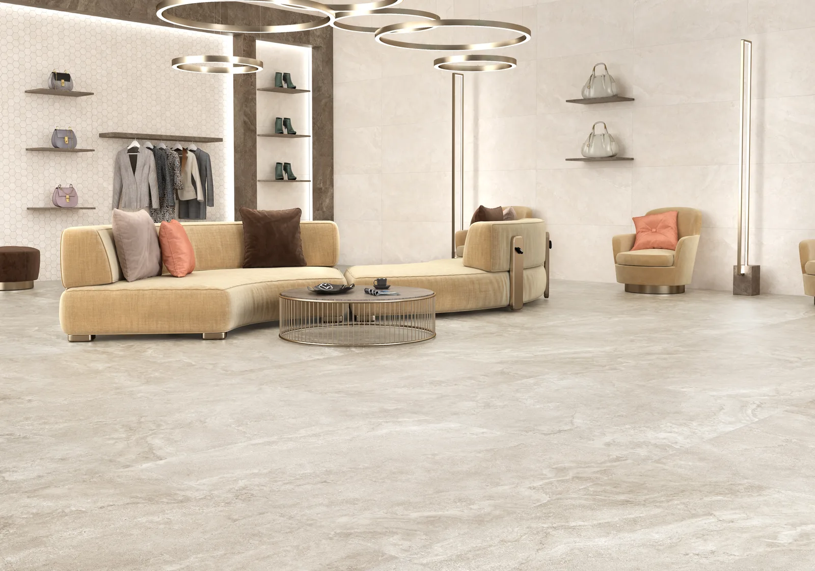 Ecoceramic Pietra Tan 120x120 – warme beige-braune Steinoptik Ambiente