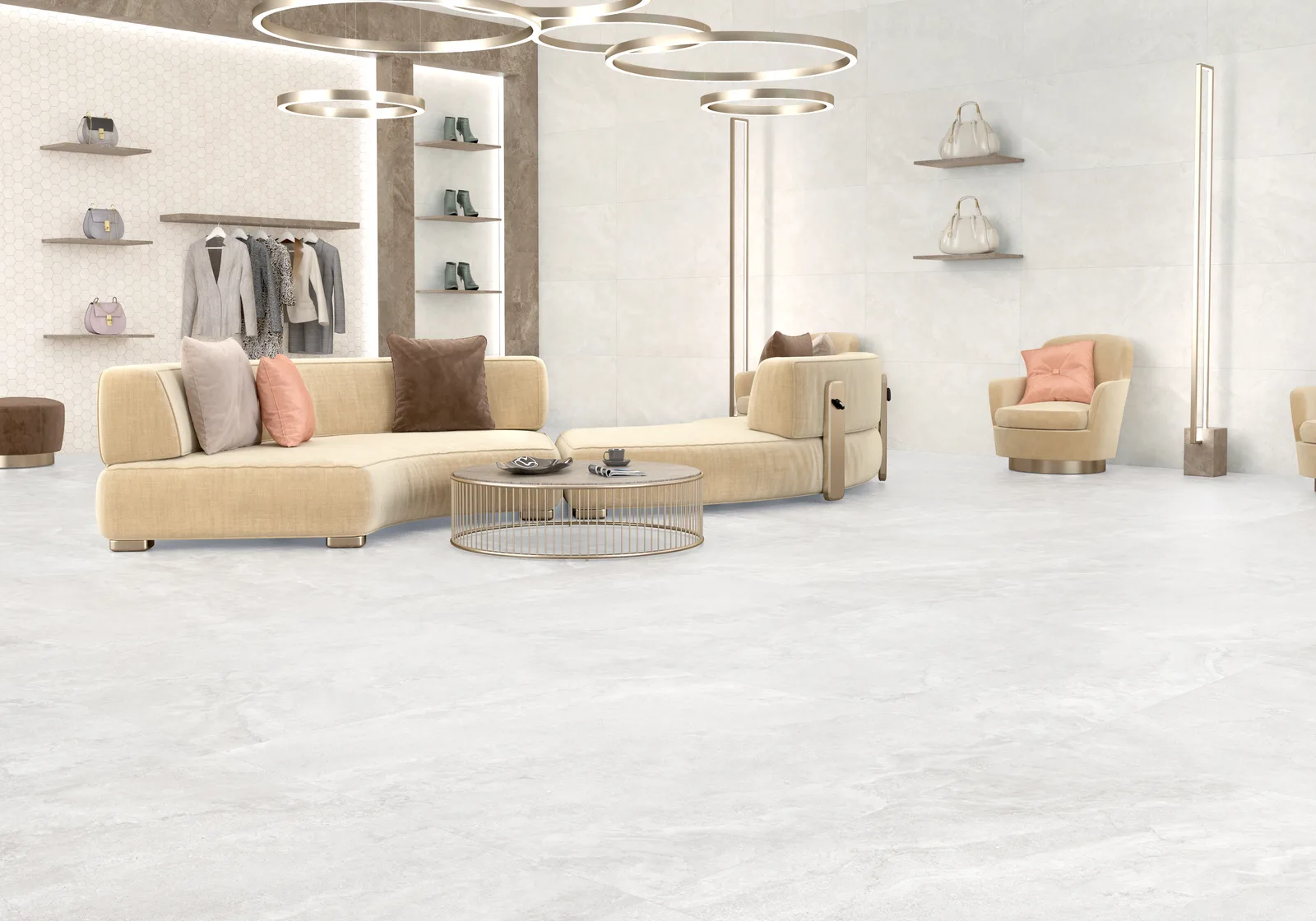 Ecoceramic Pietra White 120x120 – helle Steinoptik Feinsteinzeug Ambiente