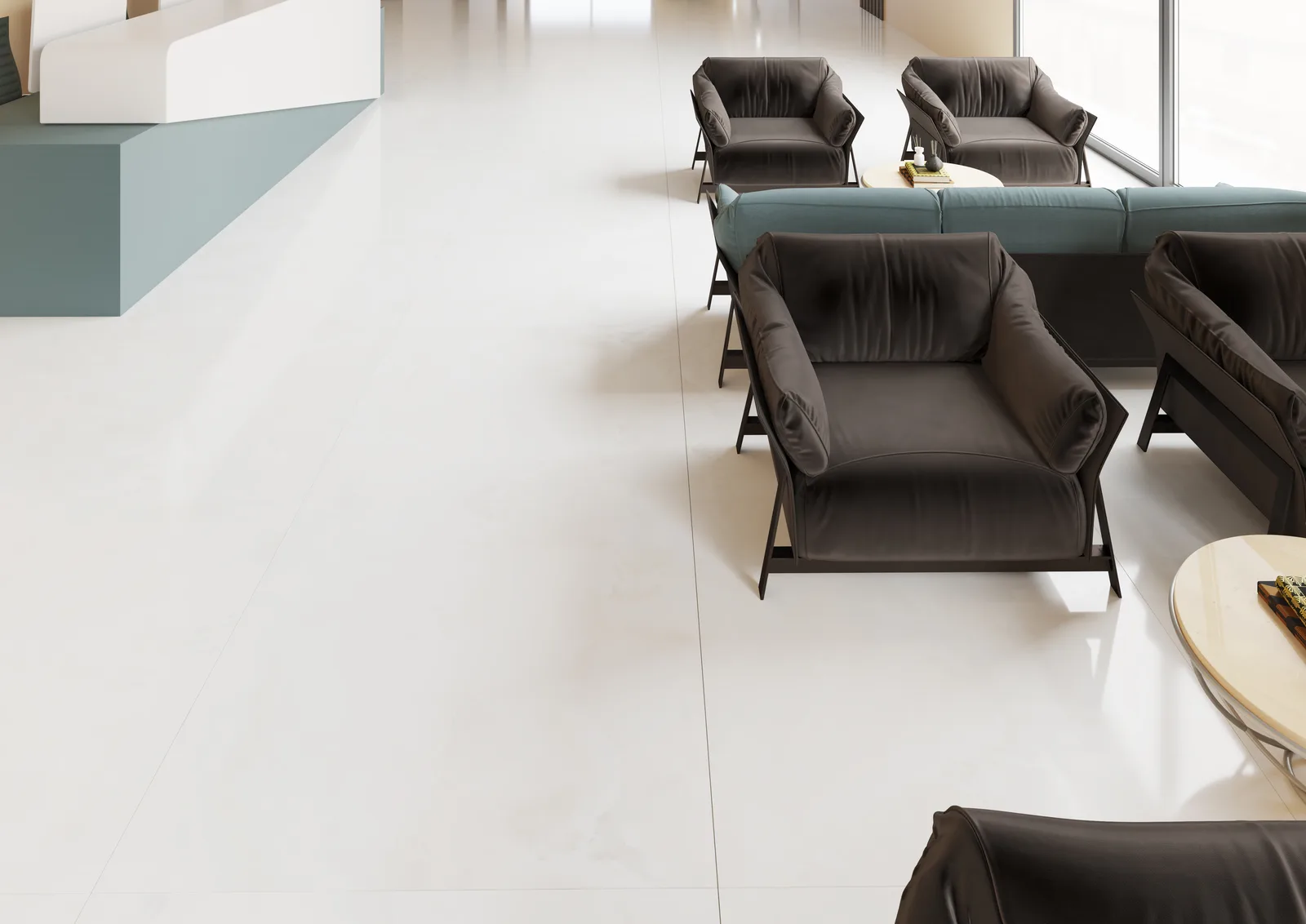 Ecoceramic Soller Blanco 120x120 – Detailansicht polierte und satinierte Oberfläche