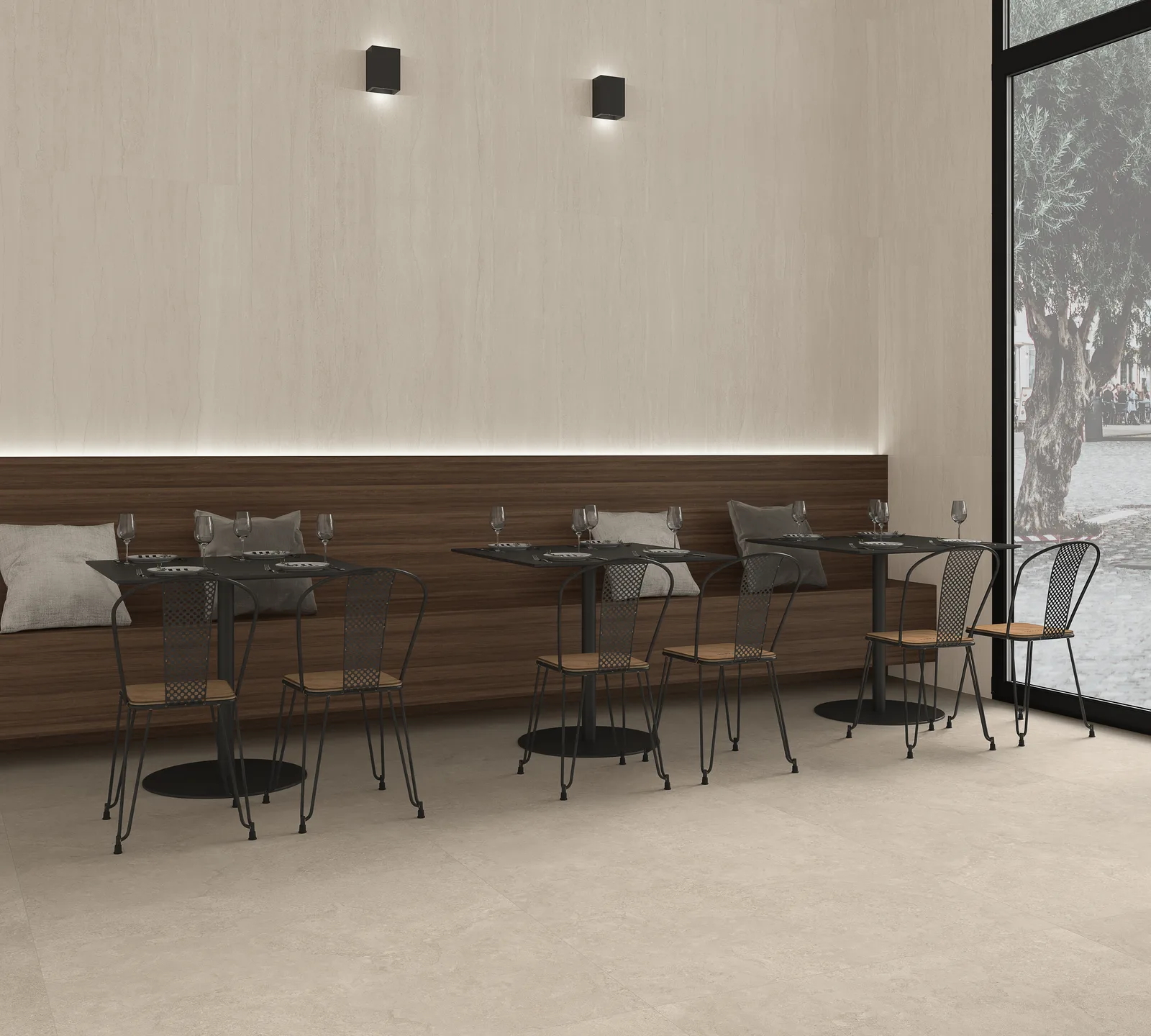 Ecoceramic Southwell Vein Bone 120x120 – beige Travertin-Optik Längsschnitt