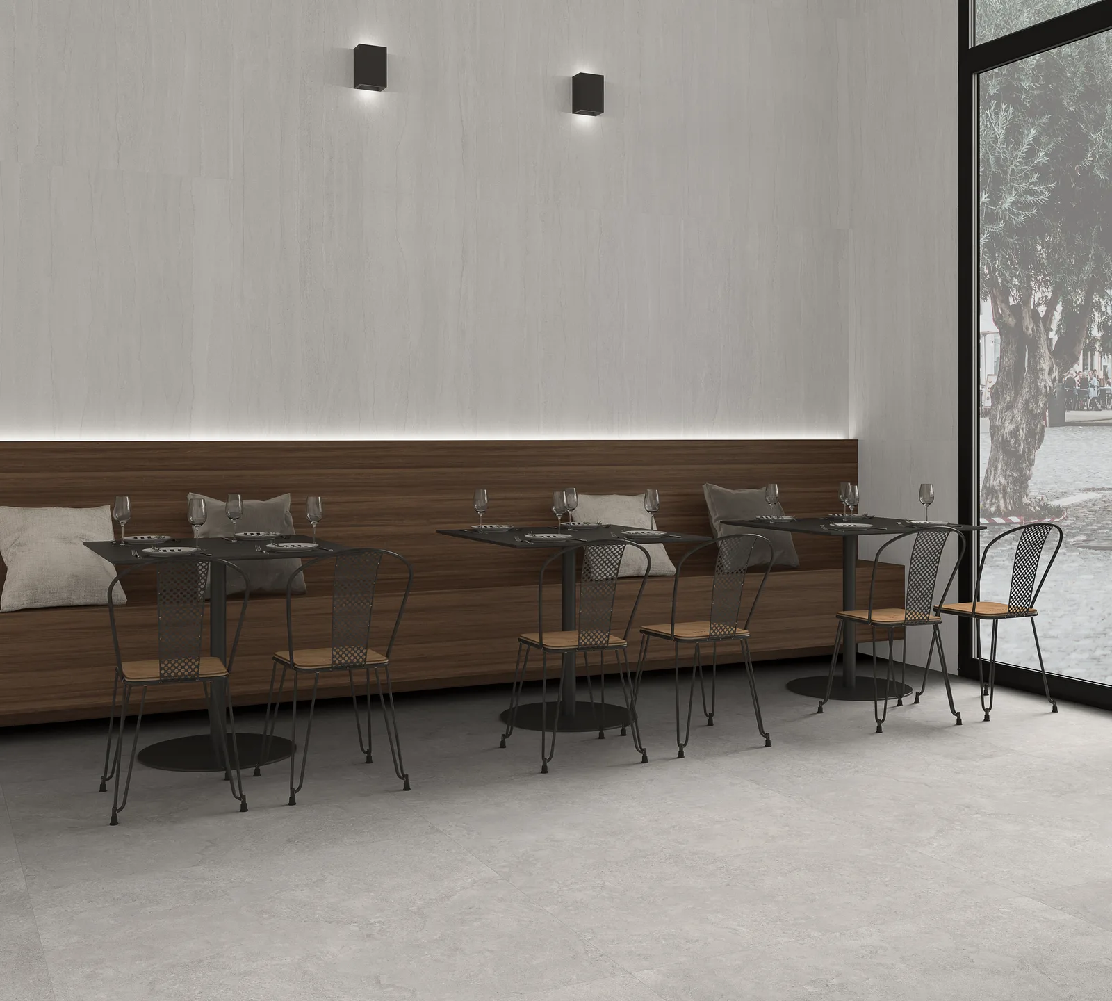 Ecoceramic Southwell Vein Grey 120x120 – graue Travertin-Optik Längsschnitt