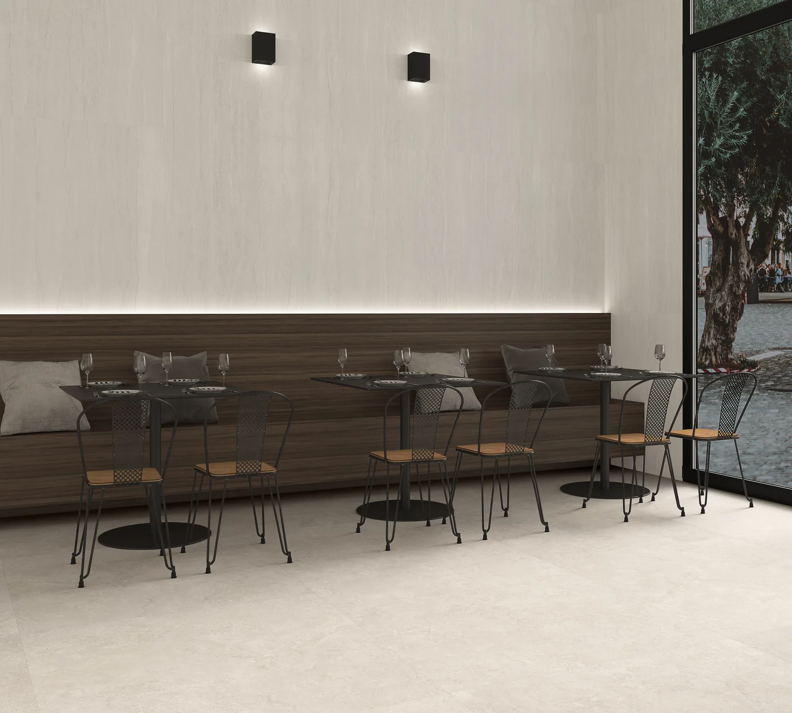 Ecoceramic Southwell Vein White 120x120 – weiße Travertin-Optik Längsschnitt