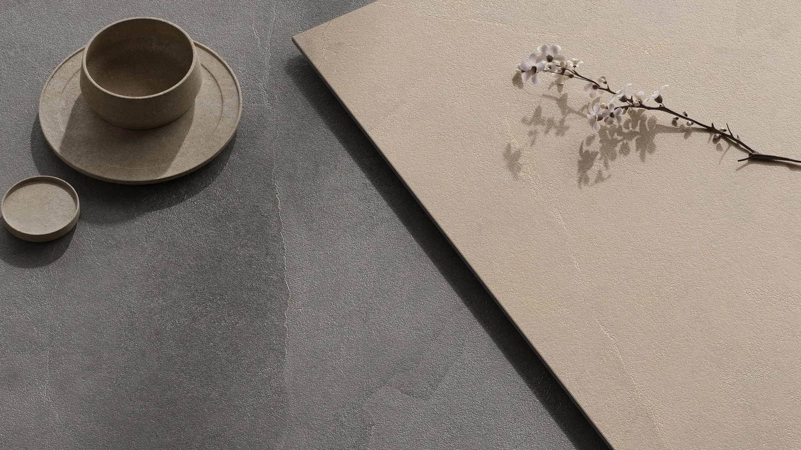 Ecoceramic Stone Antracita und Taupe – Detailansicht