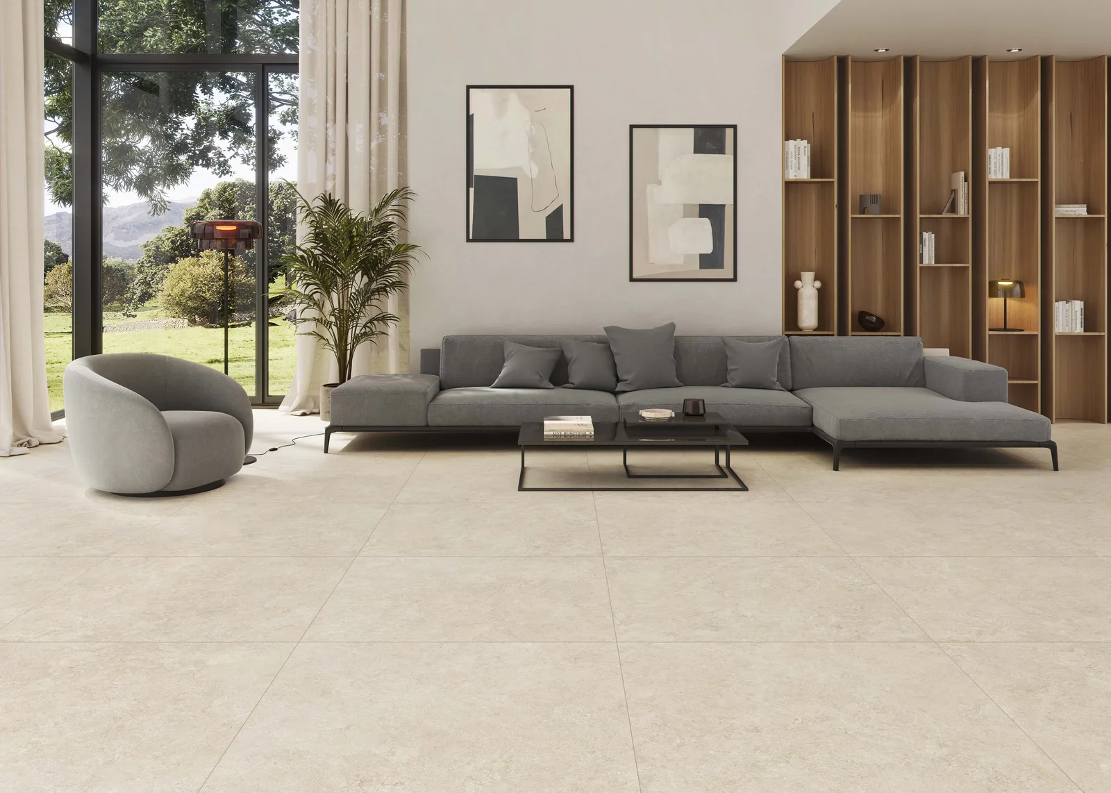 KTL Oregon Cream 100x100 – cremefarbene Steinoptik Ambiente