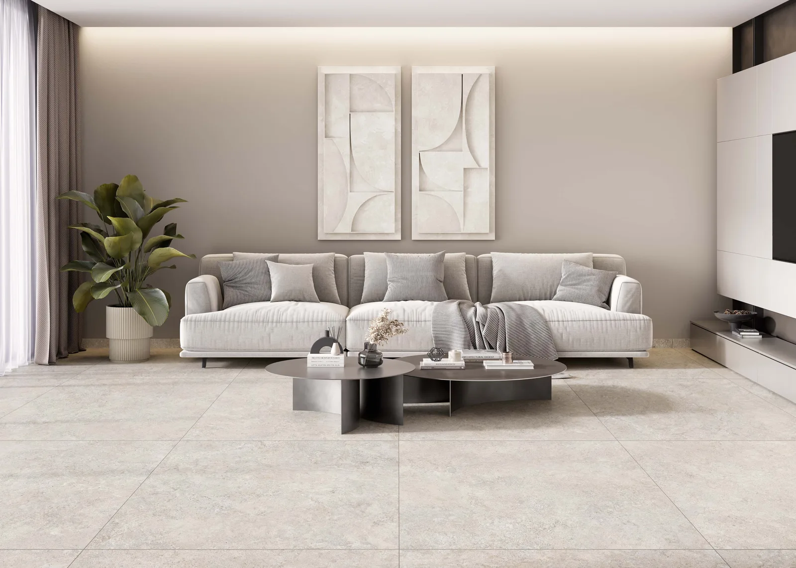 KTL Oregon Grey 120x120 – graue Steinoptik Großformat Ambiente