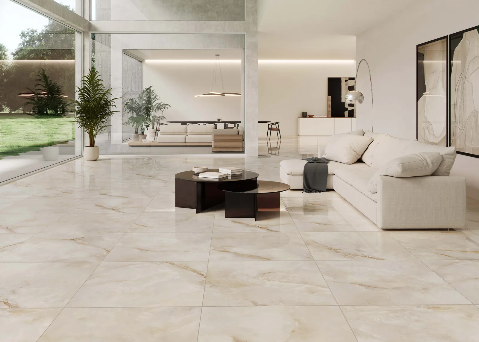 KTL Orion Cream 120x120 poliert – cremefarbene Onyx-Optik Ambiente