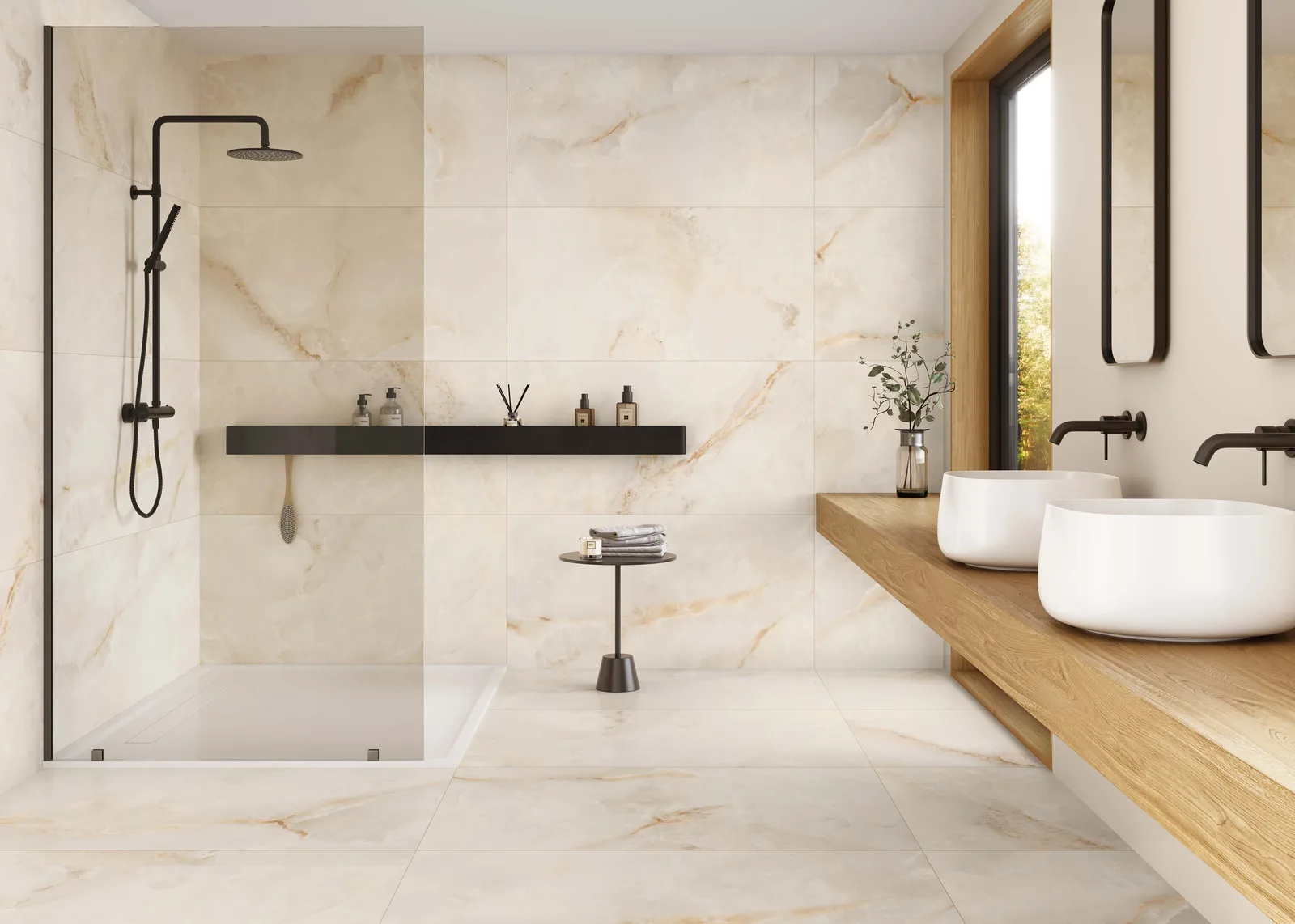 KTL Orion Cream 60x120 satiniert – matte Onyx-Optik Ambiente
