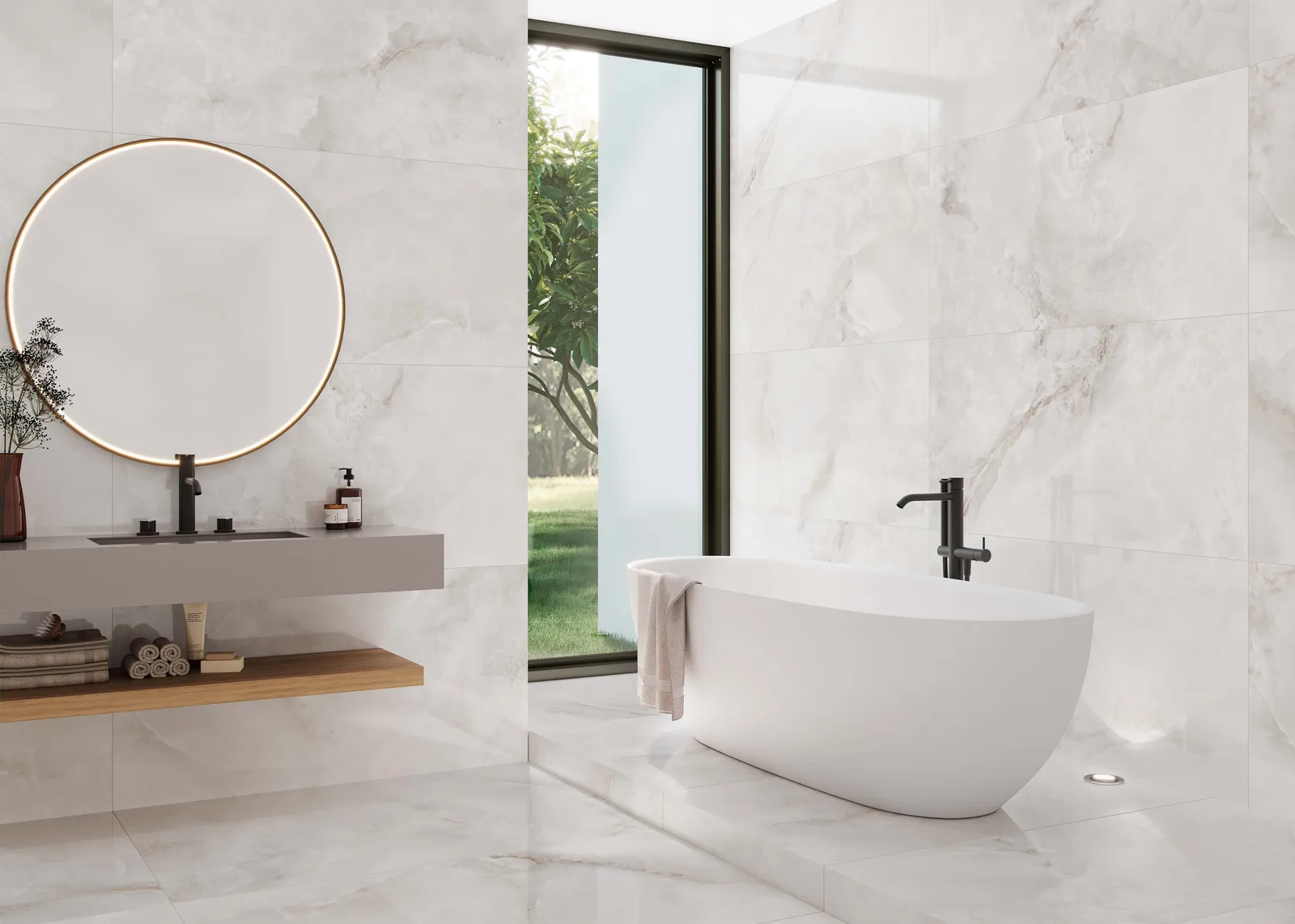 KTL Orion White 60x120 poliert – weiße Onyx-Optik Ambiente