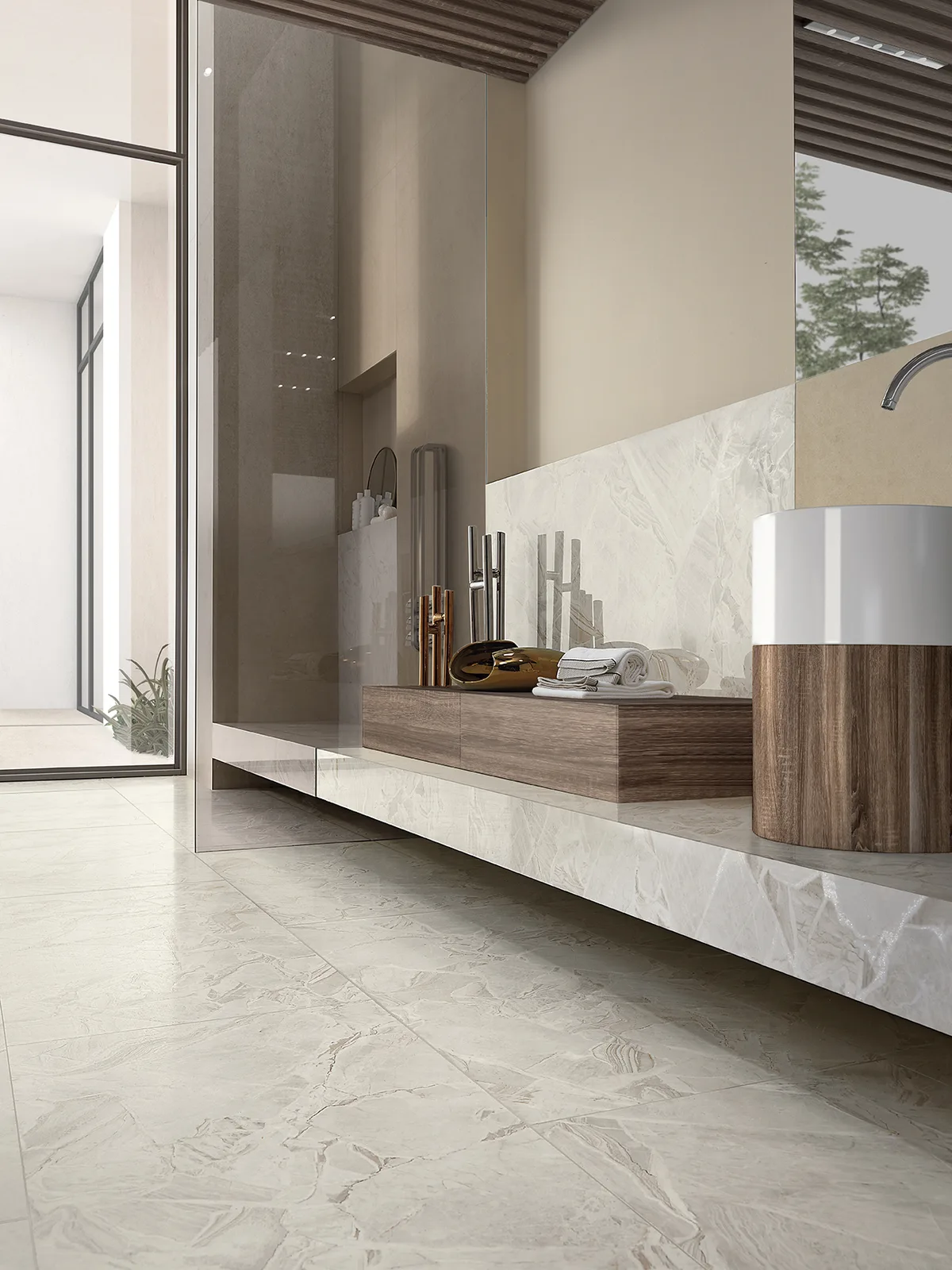 Tagina Luci d'Oro – Tagina LUCI D ORO ghiaccio+City Stone Beige bagno dettaglio