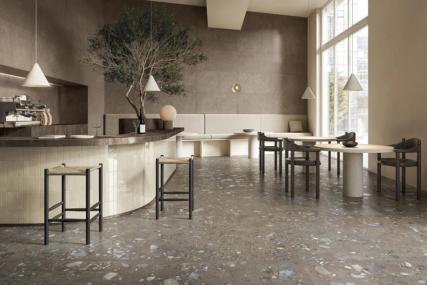 Tagina Riverstone – Tagina Riverstone Brown Sand 60x120+Brown Rock 120x120 caffetteria